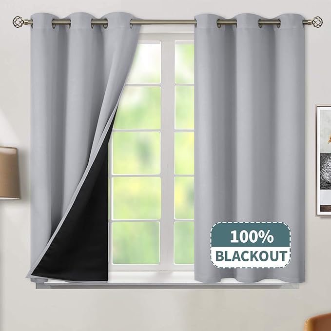BGment Light Grey Blackout Curtains for Bedroom - Black Out Curtains 63 Inch Long Thermal Insulated Grommet Total Room Darkening Window Drapes for Living Room, 2 Panels, 42 x 63 Inch