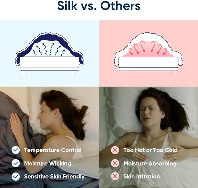 Vesta Washable Silk Lightweight Comforter, Cooling Blanket for Hot Sleepers, 100% Long Staple Mulberry Silk, Moisture & Thermal Control for Summer Use (Ivory Slate, Full/Queen 90'' X 90'')