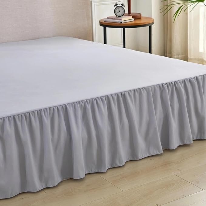 Bed Skirt Full Size Ruffled Bed Skirt with Split Corners, Full Bed Skirts 14 Inch Drop with Platform, 14'' Full, Silver Gray