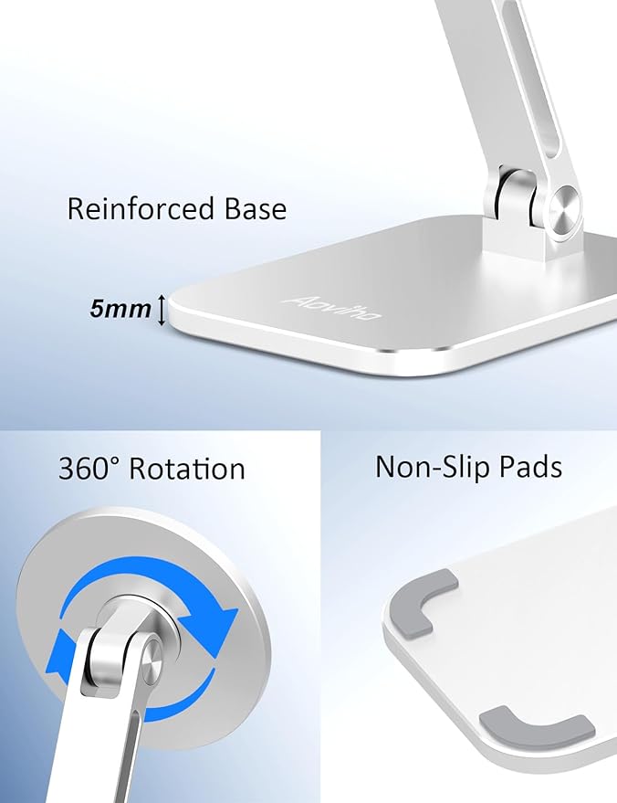 Magnetic Phone Stand for MagSafe Adjustable - Aluminum Portable Phone Holder for Desk with 360° Rotating Head Compatible with iPhone 16/15/14/13/12 Pro Max and Magnetic Phone Case, Silver