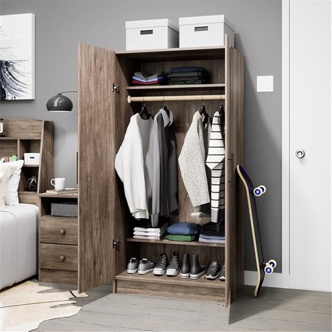 Pemberly Row 32 inch Drifted Gray Engineered Wood Wardrobe Cabinet