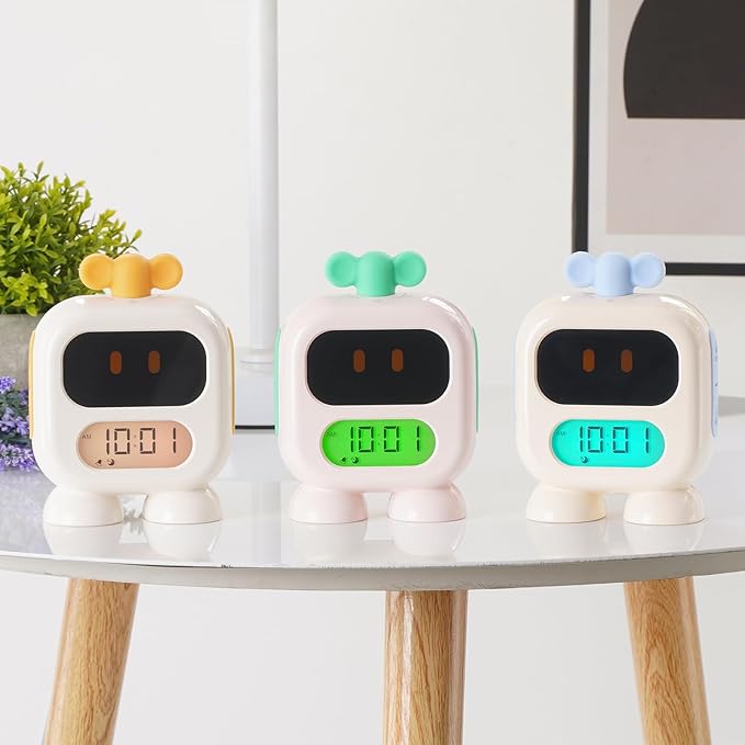 Kids Alarm Clock Ok to Wake with Green Light Red Light, Nap Timer, Robot Toddler Sleep Training Clock for Children (Blue)