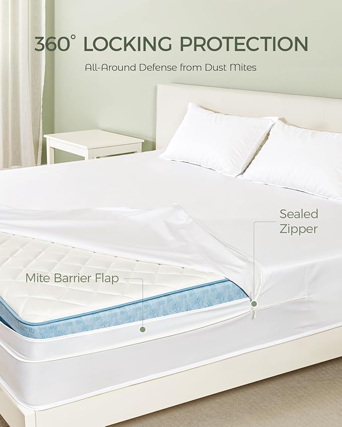 FAUNNA Zippered Mattress Encasement, 100% Cotton Bed Bug and Dust Mite Proof Mattress Protector, Hypoallergenic, Antibacterial Protection, Noiseless Zipper, Six-Sided Cover (Queen 12" Deep)