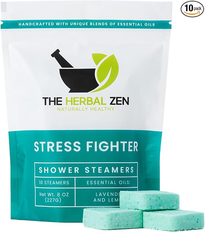 Stress Fighter Shower Steamers Aromatherapy for Relaxing - Christmas Gift - Adult Stocking Stuffer - USA Made - Lavender & Lemon Shower Bomb Tablets - Soothing Natural Essential Oils (10 Pack)