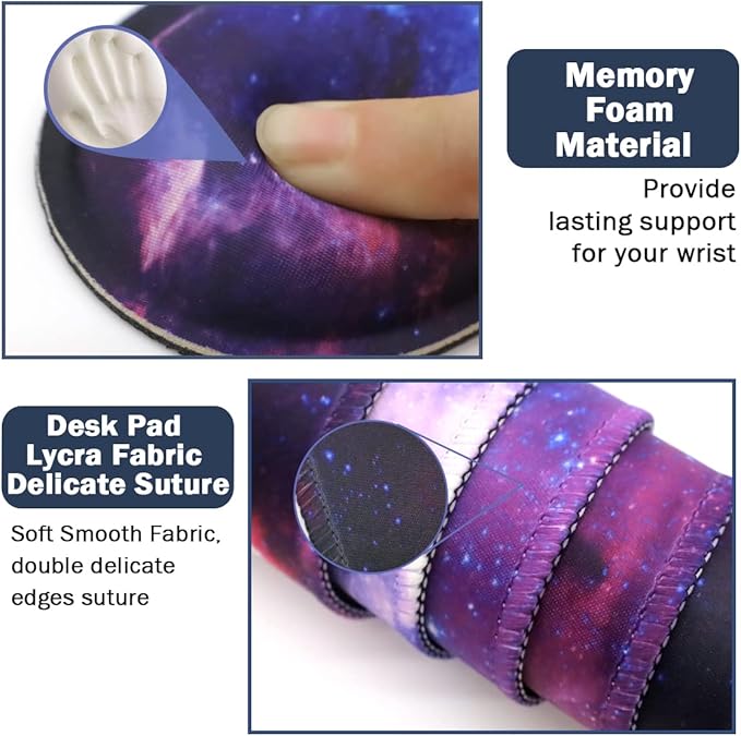 Keyboard Mouse Pad Set, Extended Mouse Pad+Keyboard Wrist Rest Support, Memory Foam Ergonomic, 3Pcs (35.4×15.7 in) Desk Pad Set for Home Office Study Game - Galactic