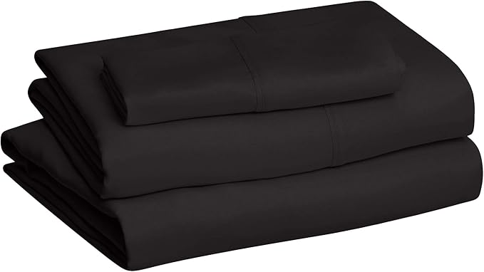 Amazon Basics Lightweight Super Soft Easy Care Microfiber 3 Piece Bedsheet Set with 14-Inch Deep Pockets, Twin XL, Black, Solid (Pack of 4)