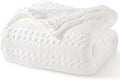 PHF 100% Cotton Waffle Weave Blanket Queen Size for Bed, Soft Lightweight & Breathable, All-Season Comfort, Luxury Aesthetic Woven Bedding for Home Decor, 90"x90", White