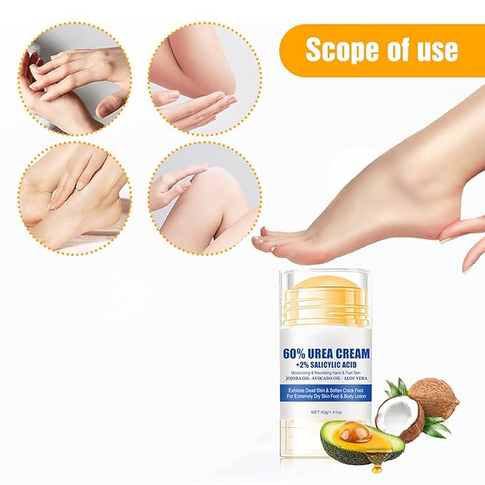 60% Urea Foot Cream Care Stick for Feet Plus 2% Salicylic Acid, 2026 New Urea Heel Stick Cream 60 Percent Foot Callus Remover Cream for Feet Maximum Strength, for Dry Cracked Heels, Hands, Knees (3)
