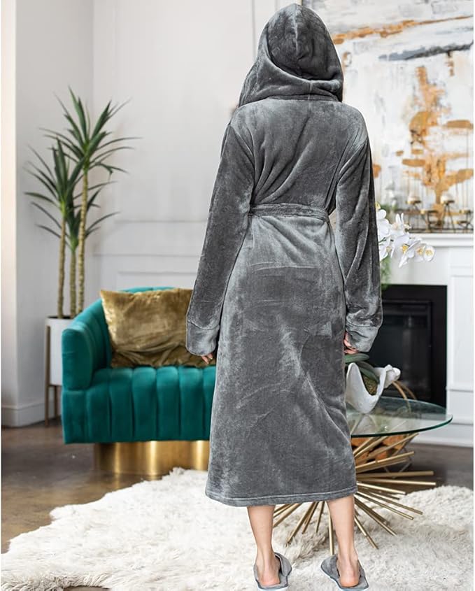 Lotus Linen Plush Robes for Women - Soft Bathrobe, Custom Monogram, Warm Fleece Robe with Pockets