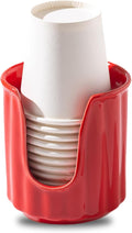 Kid Ceramic Bathroom Cup Dispenser with Stylish Vertical Stripes - Dixiee Cup Dispenser & Mouthwash Cup Holder Holds 3oz Paper Cups for Rinsing Cups on Bathroom Vanity Countertops Glossy Red