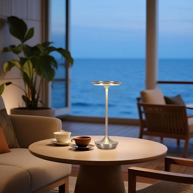 Rechargeable Cordless Table Lamp,Portable Outdoor Battery Operated LED Table Light Touch Control 3 Color Dimmable for Bedroom, Patio, Cofee,Dining Home,Restaurant&Living Room-Silver