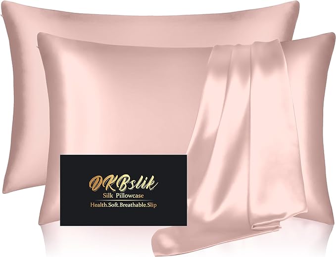 Silk Pillowcase 2 Pack, Natural Mulberry Silk Pillow Case, Anti Acne Silk Pillowcase for Hair and Skin, King Size Silk Satin Pillowcase Set of 2 with Hidden Zipper, Gifts for Women Men, Coral