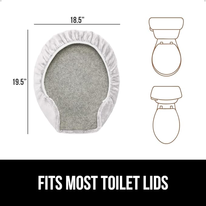 GORILLA GRIP Thick Memory Foam Bathroom Toilet Lid Seat Cover, Soft Velvet Topside, Machine Wash, Plush Cushioned Covers Fits Most Size Lids, Decorative Bath Room Accessories, 19.5x18.5, Light Gray