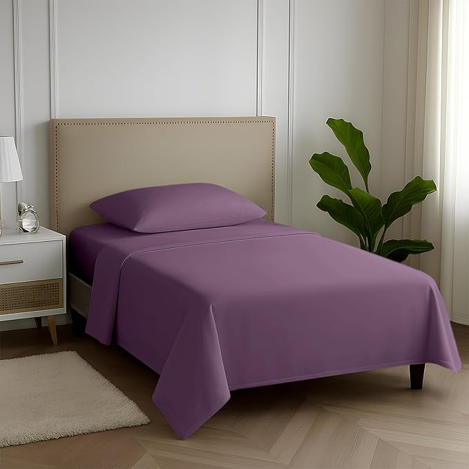 Carressa Linen 100% Egyptian Cotton Twin Sheets Set - 600 Thread Count Egyptian Cotton Luxury Twin Sheets (3 PC, Plum Purple), 16" Deep Pocket, Soft, Cooling, Sateen Weave College Dorm Room Bedding
