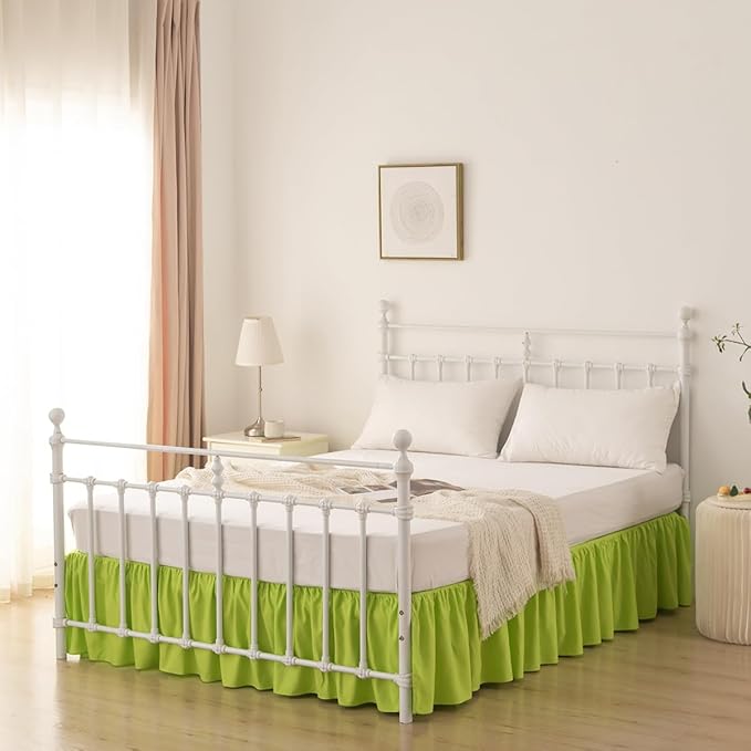 Bed Skirt King Size Ruffled Bed Skirt with Split Corners, 14 Inch Drop Dust Ruffle Bed Skirts with Platform, Gathered Style, 100% Microfiber, Lime