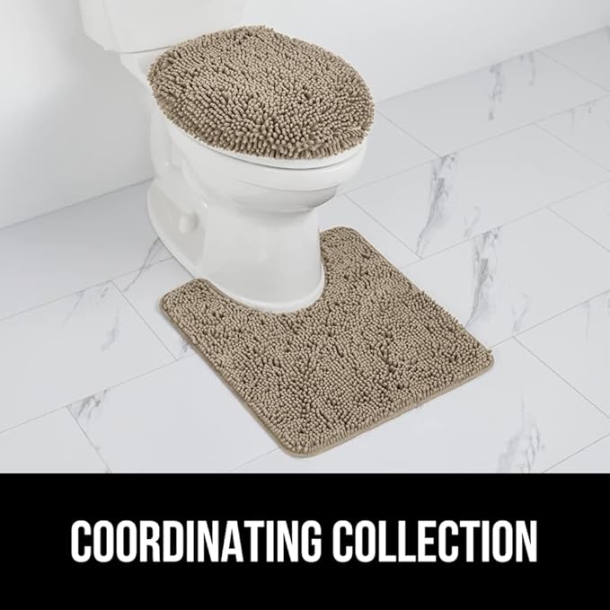 GORILLA GRIP Soft Chenille Bathroom Toilet Lid Cover, Machine Washable Seat Covers, 19.5x18.5, Stays in Place Rubber Backing, Fits Most Round, Elongated and Oblong Lids, Accessories Decor, Gray Beige
