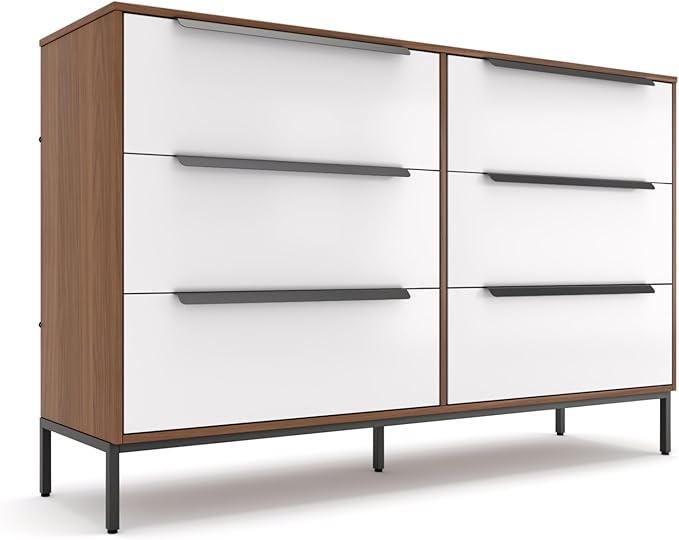 tinge Lira Premium Fabric Dresser - Solid Wooden Frame, 6 Spacious Sag-Proof Drawers with Sleek Metal Handles - Premium & Durable Storage Solution for Your Home (Dark Brown)