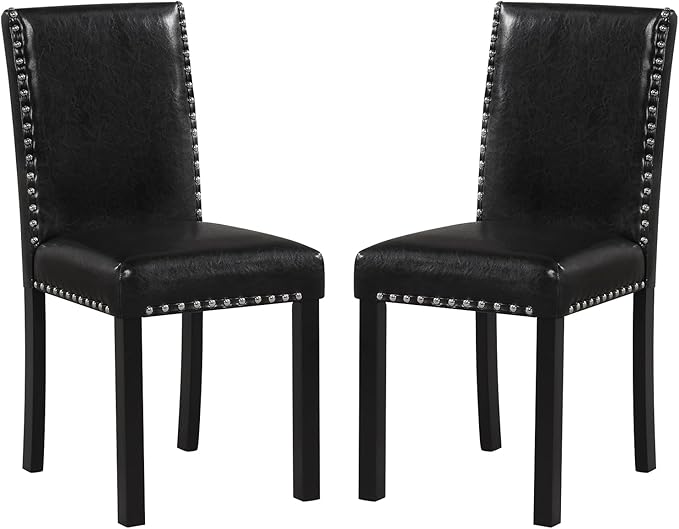 Giantex Black Dining Chairs Set of 2, Faux Leather Upholstered Parsons Kitchen Chair with Solid Rubber & Bent Wood Legs, Thick Padded Seat, Armless Side Chairs for Living Dining Room Restaurant