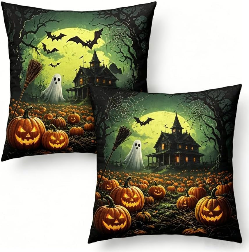Halloween Throw Pillow Covers, Spooky Ghost Pumpkin Design, 18x18 Inch by Unknown