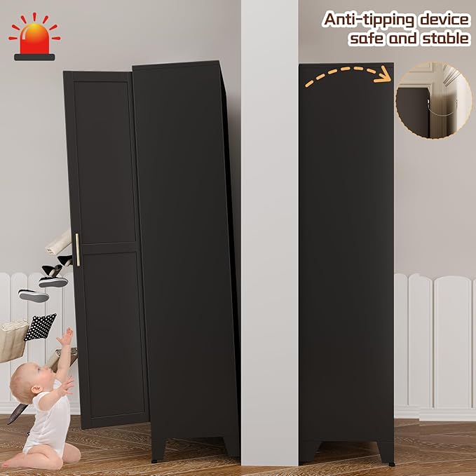 75" Metal Kitchen Pantry Cabinet,Black Storage Cabinet with Doors and 5 Adjustable Shelves, Cabinet with 2 Metal Handles,Tall Cabinet for Livingroom,Pantry, Bathroom,Kitchen
