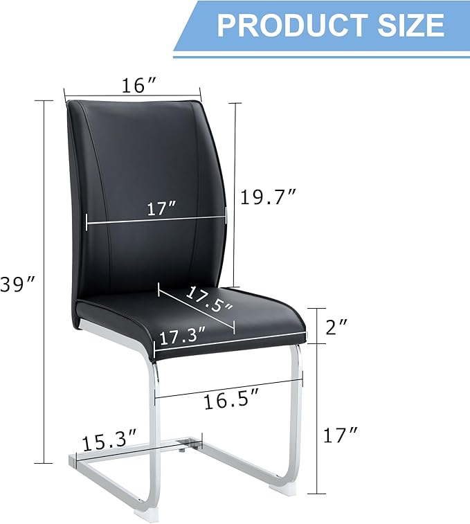 Dining Chairs Set of 4,Black Faux Leather Dining Chairs,Upholstered Kitchen Chairs with High Back,Modern Armless Side Chairs with Sturdy Chrome Plated Metal Legs for Living Room