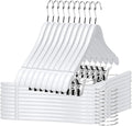 Quality Wooden Skirt Hangers with Clips, 20-Pack Semi Curved, Smooth Solid Wood Pants Hangers with Durable Adjustable Metal Clips, Swivel Hook, Coat, Jacket, Blouse Suit Hangers (White, 20)