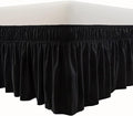 MEILA Wrap Around Bed Skirt Three Fabric Sides Elastic Dust Ruffled 24 Inch Tailored Drop,Easy to Install Fade Resistant-Black, Queen/King