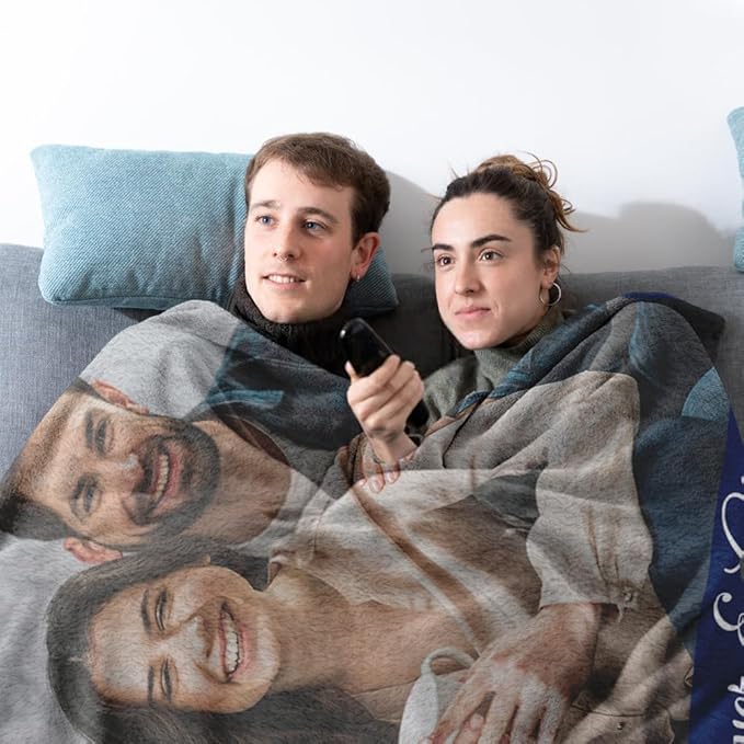 Custom Sherpa Fleece Blanket with Photos, Text, Soft, Warm, Fuzzy Personalized Couples Gifts for Boyfriend, Girlfriend