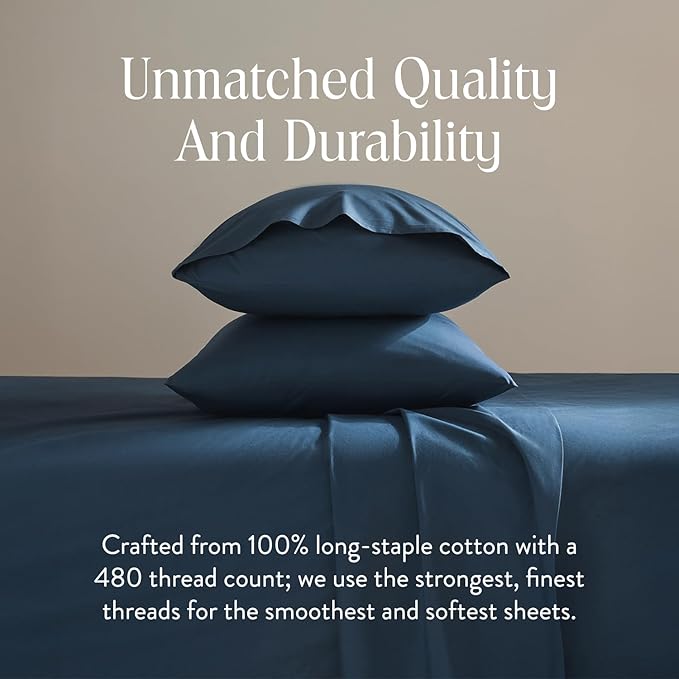 Brooklinen Luxury Sateen Duvet Cover Set - 100% Cotton, Full/Queen Size in Abyss Blue - Includes 1 Duvet Cover and 2 Standard Pillowcases - Best Full/Queen Duvet Covers