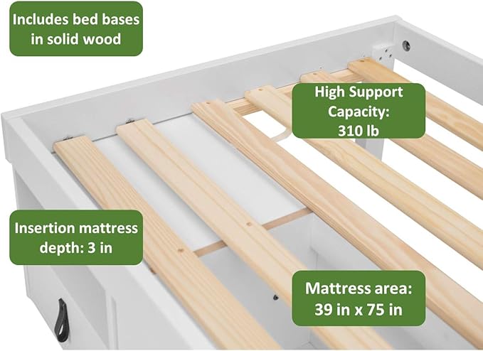 memomad Bali Storage Platform Bed with Drawers (Twin Size, Off White)