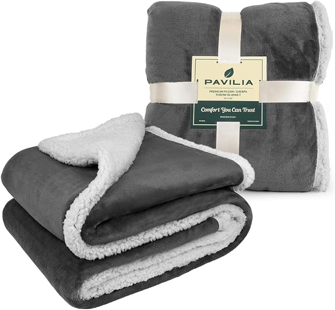 Pavilia Sherpa Fleece Blanket for Bed, King Size, Dark Grey, Plush Soft Fuzzy, Reversible Winter Blanket for Women & Men, 90x108 Inches