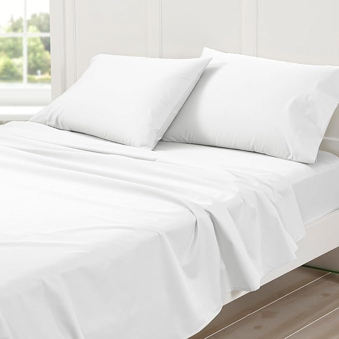 Cuddledown Dreamstead 100% Cotton Bed Sheets Set | 300 Thread Count | Luxurious Sateen Weave | Pure Combed Cotton | Soft | Wrinkle Resistant | 5 Piece Set | White | Split King
