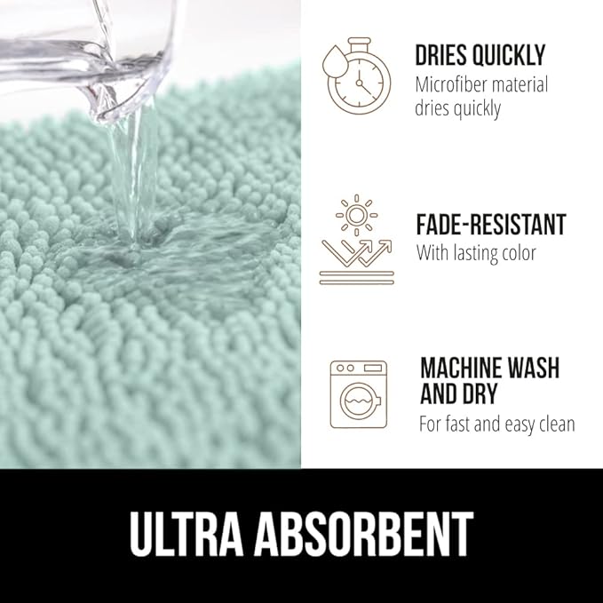 GORILLA GRIP Bath Rug Mat 60x24, Soft Absorbent Chenille, Quick Dry Microfiber Mats, Rubber Backing Washable Shower Floor Rugs, Bathmat Runner, US Designed Bathroom Home Decor Accessories Seablue