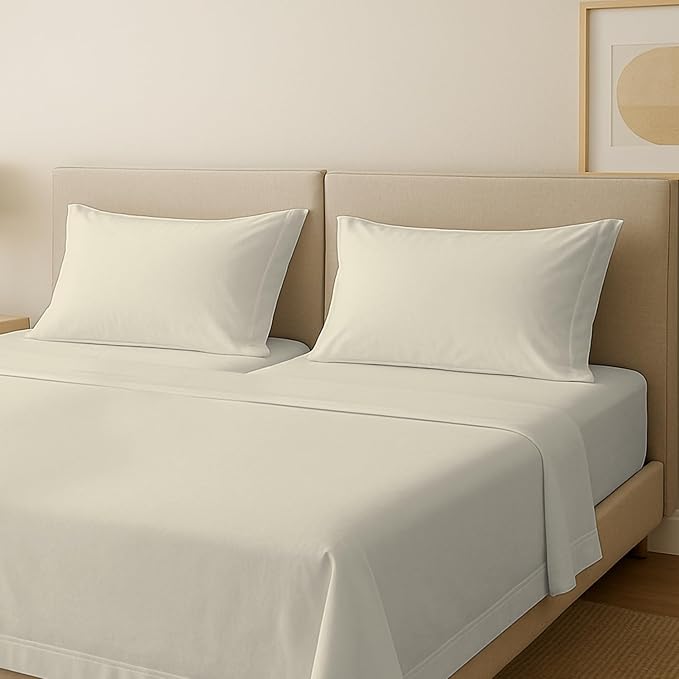 Carressa Linen 100% Egyptian Cotton Split King Sheets Sets for Adjustable Bed - 600 Thread Count 5 PC Top Split King Sheets, 16" Deep Pocket Soft Cooling Sheets for Split King Adjustable Bed - Ivory