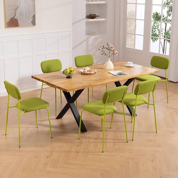 Stackable Chairs Indoor Set of 4, Dining Chair Ser for 4, Armless Stacking Chairs with Sturdy Metal Legs for Living Room, Office Chair for Guest, Green.