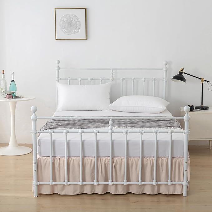 Bed Skirt King Size Ruffled Bed Skirts with Split Corners,16 Inch Drop Dust Ruffle Bed Skirt with Platform, Cream, 16" King