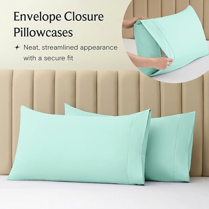 LuxClub 3 PC Twin XL Sheet Set, Deep Pockets Wrinkle Free Cooling Bed Sheets Hotel Bedding for Women, Men, Kids & Teens, Includes 1 Fitted Sheet, 1 Flat Sheet and 1 Pillowcase-Silky Soft Aquamarine