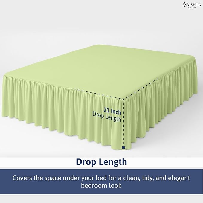KRISHNA Ruffled Bed Skirt with Split Corners Full, 100% Microfiber Hotel Quality, 21 Inch Drop Dust Ruffle Gathered Bedskirt with Platform, 54" x 75", Sage