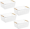 LeleCAT White Wire Baskets for Organizing with Handles，Pantry Organizers and Storage For Kitchen, Household Snack Basket for Cabinets, Closets, Bedrooms,food - Set of 4(White)