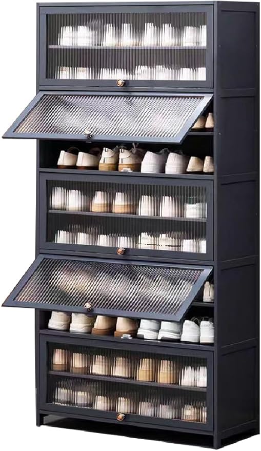 Tall Shoe Cabinet with Acrylic Doors, 10-Tier Large Capacity Bamboo Shoe Cabinet, 40-45 Pairs Freestanding Shoe Rack & Shoe Organizer for Closet Entrance, Hallway, Living Room, Bedroom