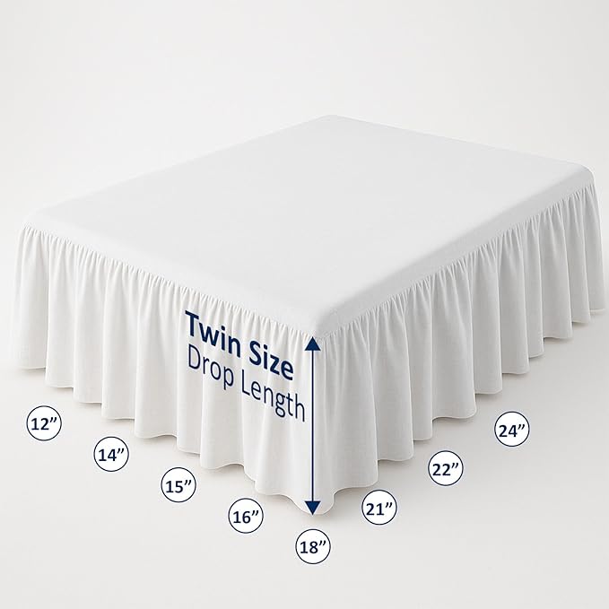 Ruffled Bed Skirt with Split Corners-Dust Ruffle - 16" Drop 100% Microfiber Soft,Sheen & Luxurious Look - Bed Skirts (White -Twin)