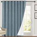 PrinceDeco 100% Blackout Curtains for Sliding Glass Doors Patio Door Curtains for Sliding Glass Door Linen Blackout Curtains for Living Room/Bedroom,W100 X L96 Inch, Stone Blue