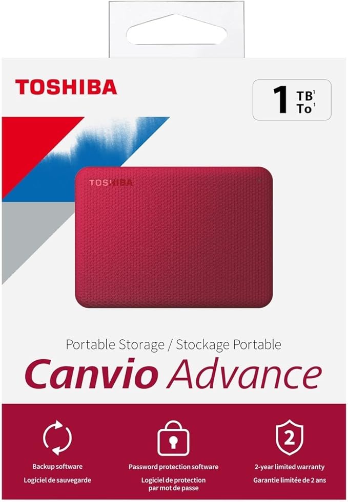 Toshiba Canvio Advance 1TB Portable External Hard Drive USB 3.0, Red - HDTCA10XR3AA