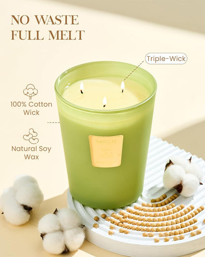 M&SENSE Basil Ginger Scented Candle 35oz 150H Burn Time Long Lasting, 3-Wick Natural Aromatherapy Candle Highly Scented, Home Fragrance Housewarming Gifts