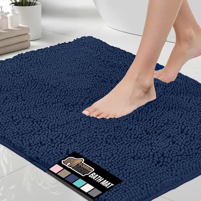 GORILLA GRIP Bath Rug Mat 54x24, Soft Absorbent Chenille, Quick Dry Microfiber Mats, Rubber Backing Washable Shower Floor Rugs, Bathmat Runner, US Designed Bathroom Home Decor Accessories Navy Blue