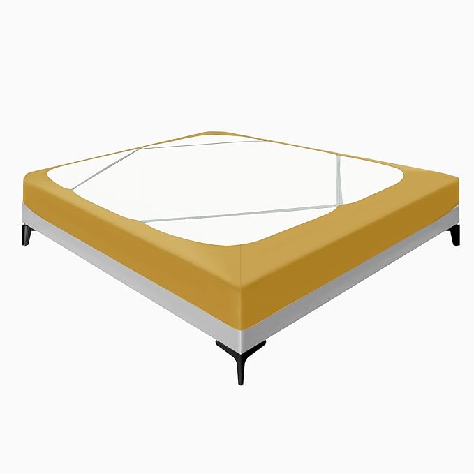 Biscaynebay Decorative Box Spring Cover King & Cal King Size, Gold Luxurious Jersey Knitting Stretchy Wrap Around 4 Sides Bed Skirt for Home/Hotels, Easy Fit Wrinkle & Fade Free Machine Washable