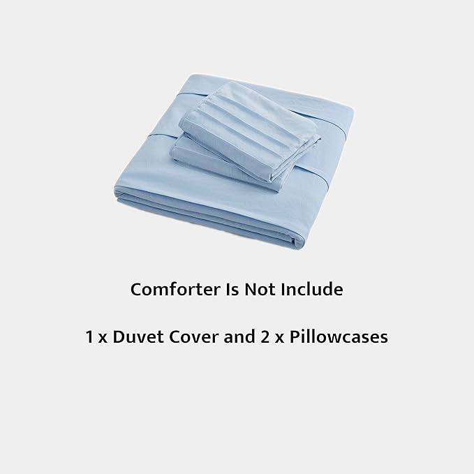 Oli Anderson Airy Blue Duvet Cover Queen Size - Pleated Queen Duvet Cover, 3PCS Soft and Breathable Textured Bedding Set with Zipper Closure(Airy Blue,90"x90")