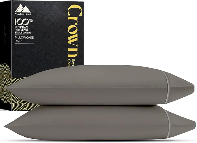 Mayfair Linen 100% Egyptian Cotton King Pillow Cases Set of 2 - Luxury 2000 Series King Size Pillowcases, Soft Cooling Breathable, Envelope Closure Hotel Quality Pillowcase (21 x 41, Dark Grey)