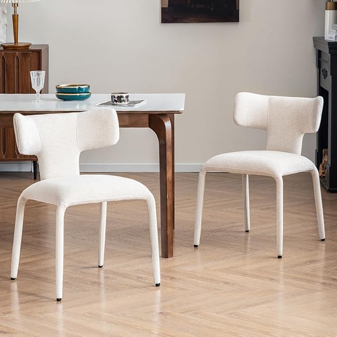 Kidol & Shellder Dining Chairs Set of 4,Modern Upholstered Fabric Dining Room Chairs with Curved Barrel Back,Armless Kitchen Chairs with Metal Legs and Padded Seat for Living Room and Bedroom Beige
