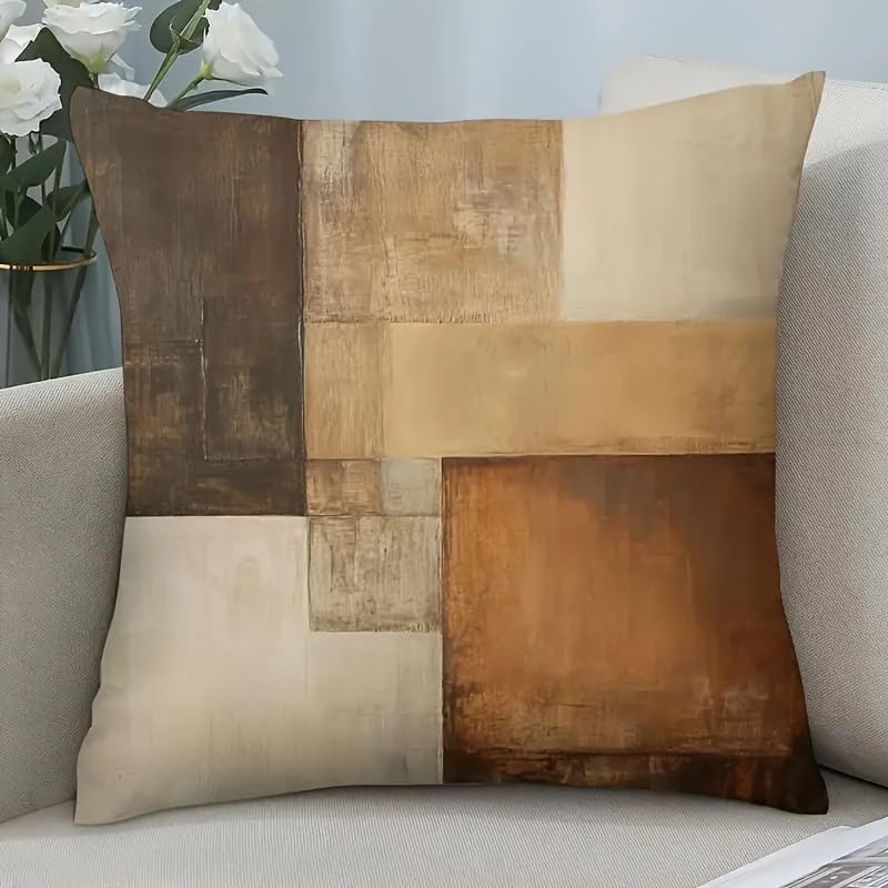 Decorative Throw Pillow Covers, Modern Abstract Brown Geometric Pattern - Image 3